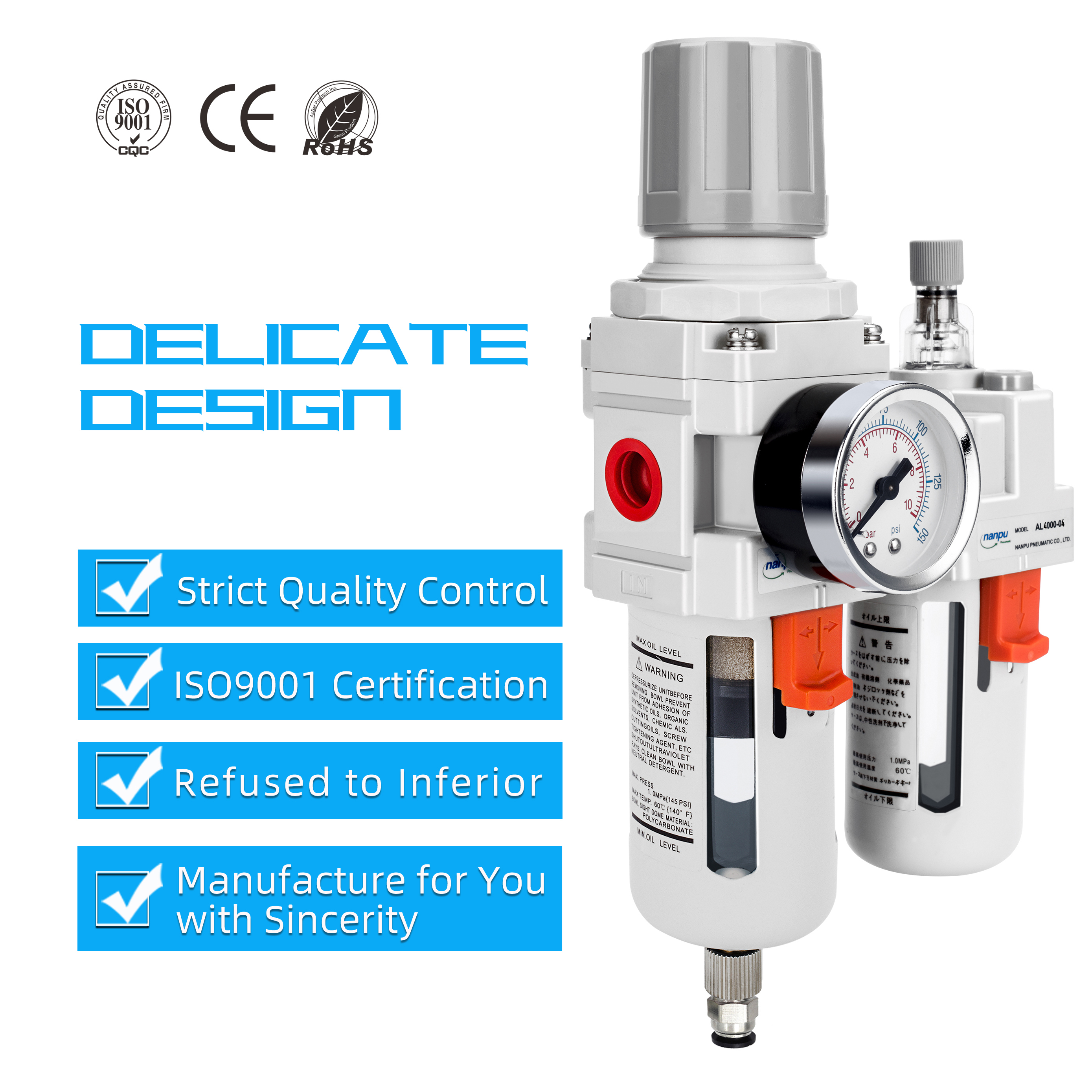 NANPU 1/2" NPT Compressed Air Filter Regulator Lubricator Combo w